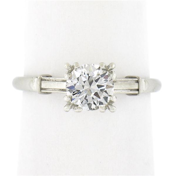 Vintage Platinum 0.75 ctw Old Cut Fiery Diamond in Square Basket Engagement Ring