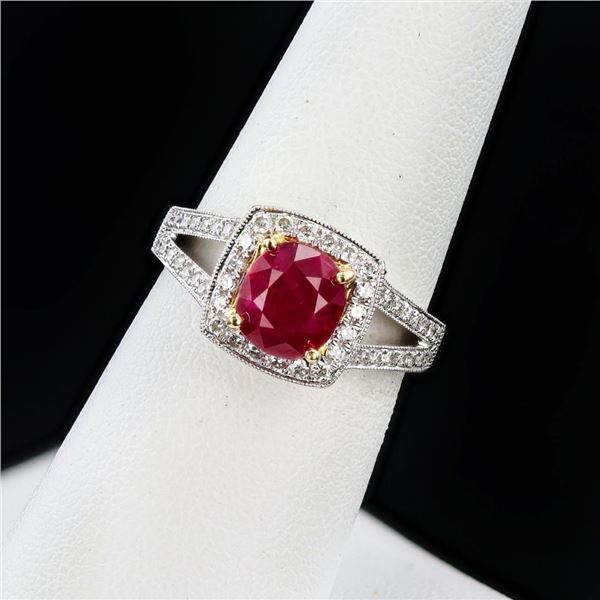2.12 ctw BURMESE Ruby and 0.84 ctw Diamond 18K White and Yellow Gold Ring (GIA C