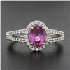 Image 2 : 18k White Gold 1.71 ctw Oval Prong Pink Sapphire & Round Diamond Engagement Ring