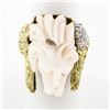 Image 1 : Vintage 14k Gold LARGE Hand Carved Lion's Head Soft Pink Angel Skin Coral Ring