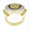 Image 8 : Vintage 14k TT Gold Pave Fancy Yellow & White Diamond Large Wide Dual Heart Ring
