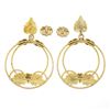 Image 4 : 10k Two Tone Gold Etched Textured Grape Leaf Open Circle Drop Dangle Earrings