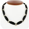 Image 1 : Antique Victorian 14K Gold Alternating Reddish Black Stone & Round Link Necklace