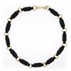 Image 3 : Antique Victorian 14K Gold Alternating Reddish Black Stone & Round Link Necklace