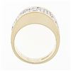 Image 8 : Vintage BREV 14k Gold & Platinum 1.56 ctw 4 Row Pave Diamond Wide Bombe Band Rin