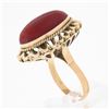 Image 9 : Vintage 18k Gold GIA Oval Cabochon Orange-Red Coral w/ Open Work Frame Ring