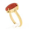 Image 8 : Vintage 14K Gold Elongated Oval Cabochon Pinkish-Orange Coral Solitaire Ring