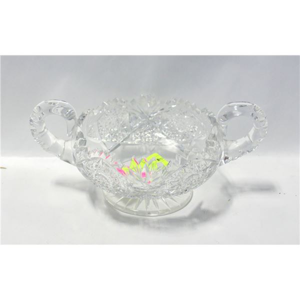 HEAVY PINWHEEL CRYSTAL 2 HANDLED BOWL