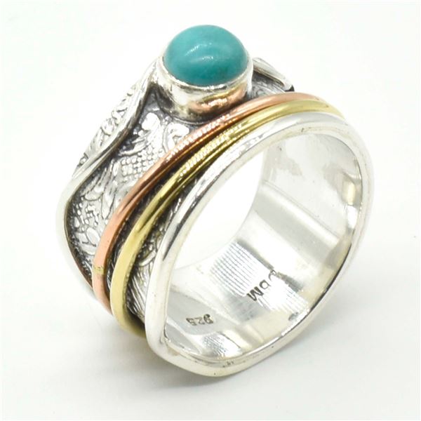 BZ1819-59 2TONED SILVER TURQUOISE(0.7CT) RING
