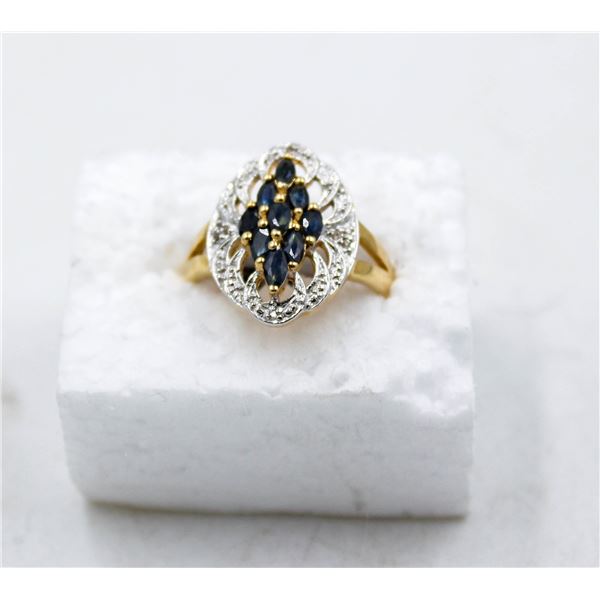 BZ1819-53 GOLDPLATE BLUE SAPPHIRE WHITE TOPAZ RING