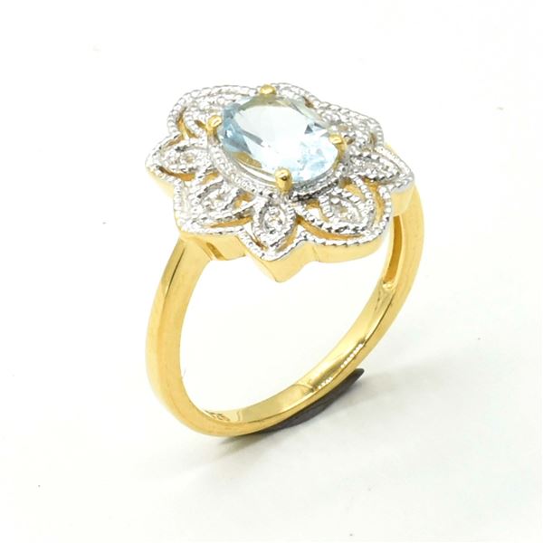 BZ1819-93 GOLDPLATE BLUE TOPAZ WHITE TOPAZ RING