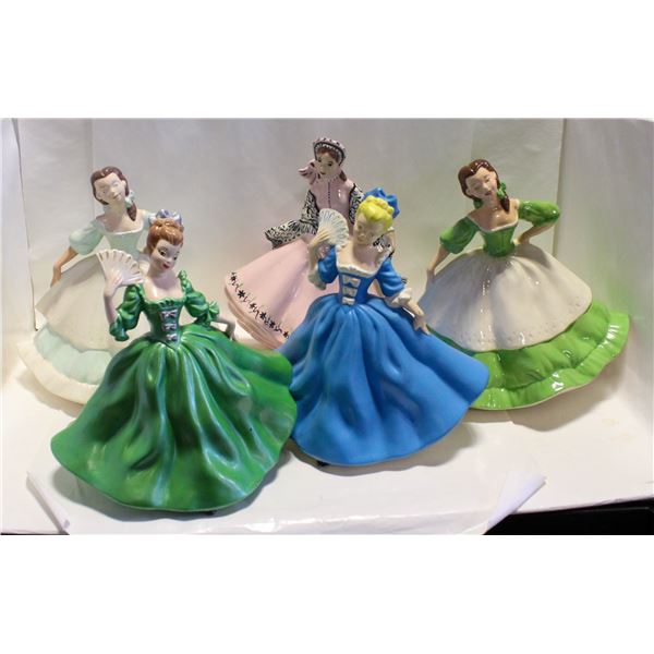 LOT OF 5 PAINTED AND GLAZED CERAMIC FIGURES