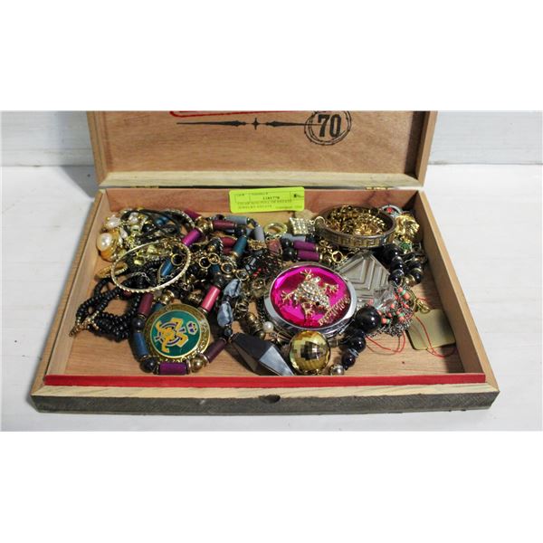 CIGAR BOX FULL OF ESTATE JEWELRY-ESTATE