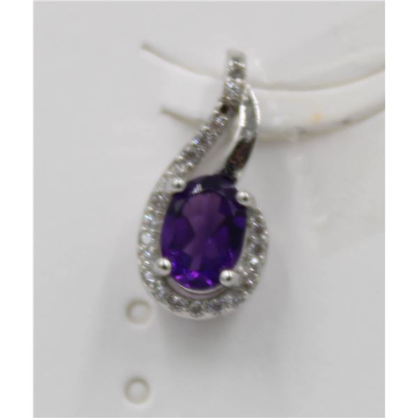 #184-NATURAL PURPLE AMETHYST & CZ PENDANT