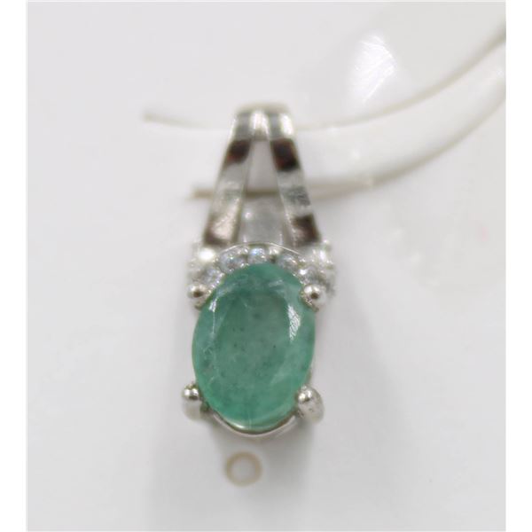 #140-NATURAL GREEN EMERALD & CZ PENDANT