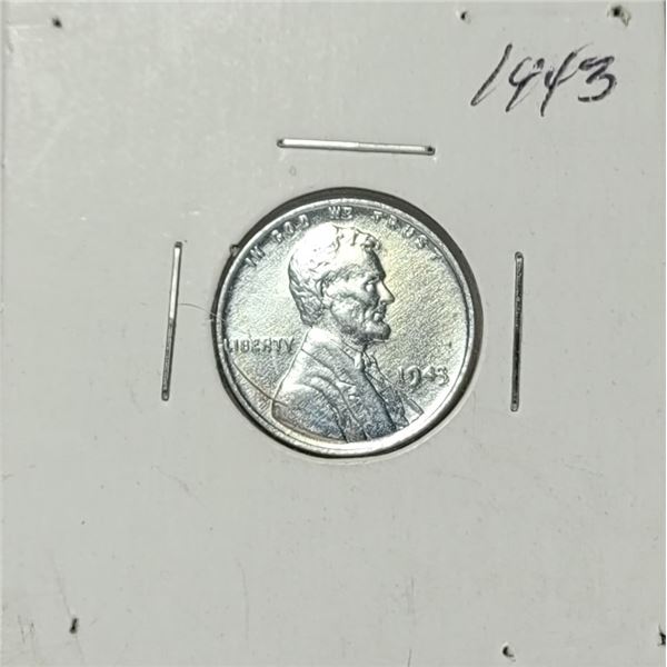 8)  USA 1943 STEEL PENNY, MINTED IN PHILADELPHIA.