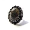 21)  NATURAL OVAL LABRADORITE SIZE 7.5 RING WITH