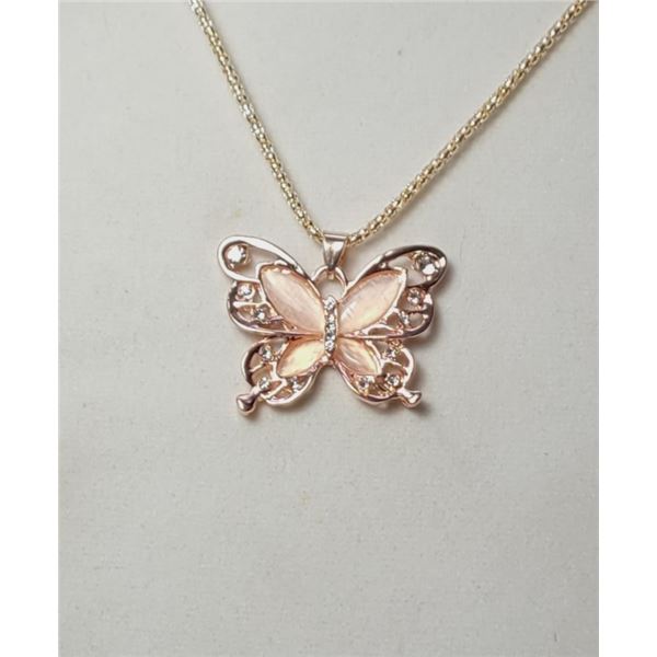 24)  ROSE GOLD COLORED BUTTERFLY PENDANT WITH