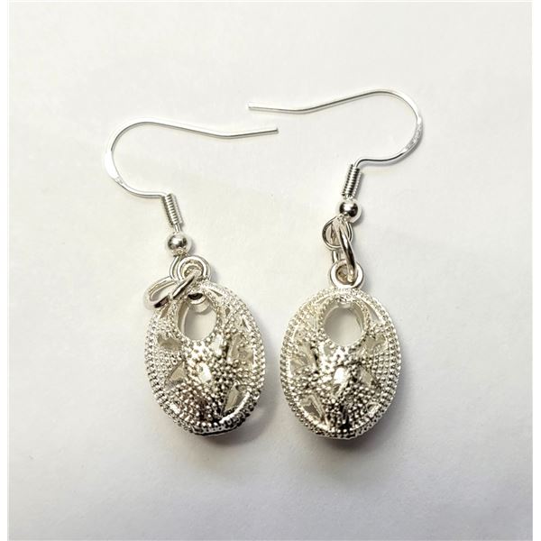 18)  SILVER TITANIUM OPEN WORK DROP EARRINGS