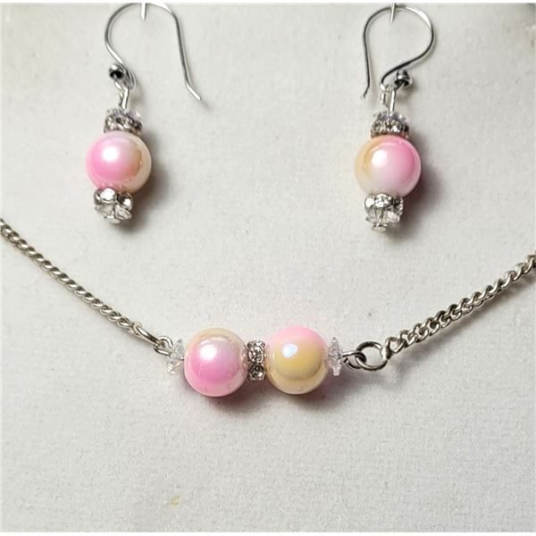 27)  SET OF PEACH BLOW, SILVER TONE WITH CRYSTAL
