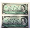 4)  LOT OF 2 CANADIAN $1.00 BANKNOTES  WITH