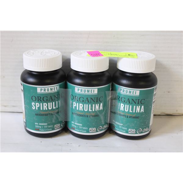 NEW SEALED 3 BOTTLES ORGANIC SPIRULIN