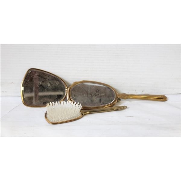 3 PIECE VINTAGE BRUSH AND MIRROR SET
