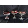 3 PEDESTAL CANDY DISHES RUBY FLASHED