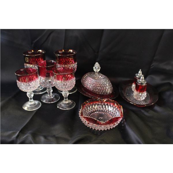11 PIECES RUBY FLASHED KINGS CROWN