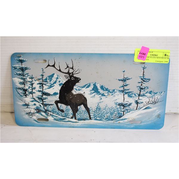 ELK LICENSE PLATE WINTER IN THE MOUNTAINS