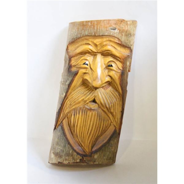 VINTAGE FOLKART CARVED WOOD FACE SIGNED 8"