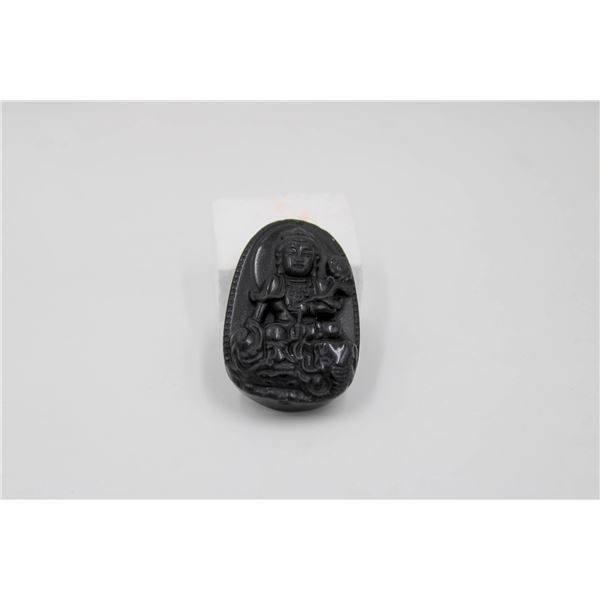 #163-NATURAL BLACK OBSIDIAN BUDDHIST PENDANT