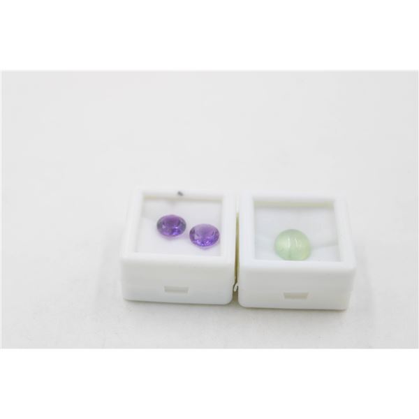 #91-NATURAL AMETHYST 3.80CT & PREHNITE 4.50 CT