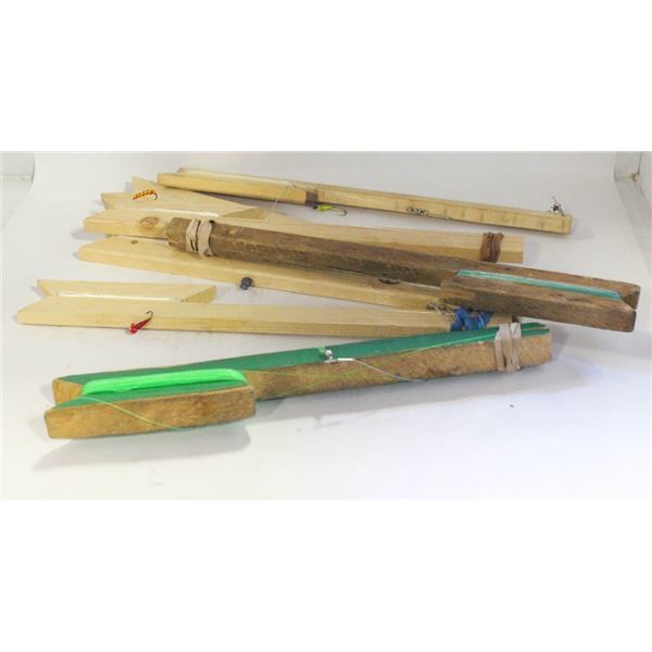 VINTAGE ARTISAN WOODEN ICE FISHING RODS