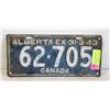 Image 1 : 1942-1943 ALBERTA LICENSE PLATE