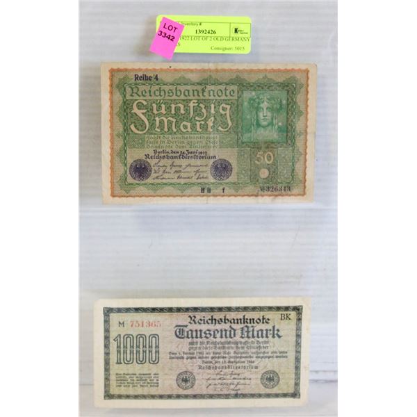 1919 & 1922 LOT OF 2 OLD GERMANY REICHS