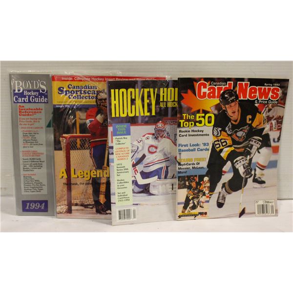LOT OF 4 VINTAGE HOCKEY MAGAZINES INCL NEW CARDS