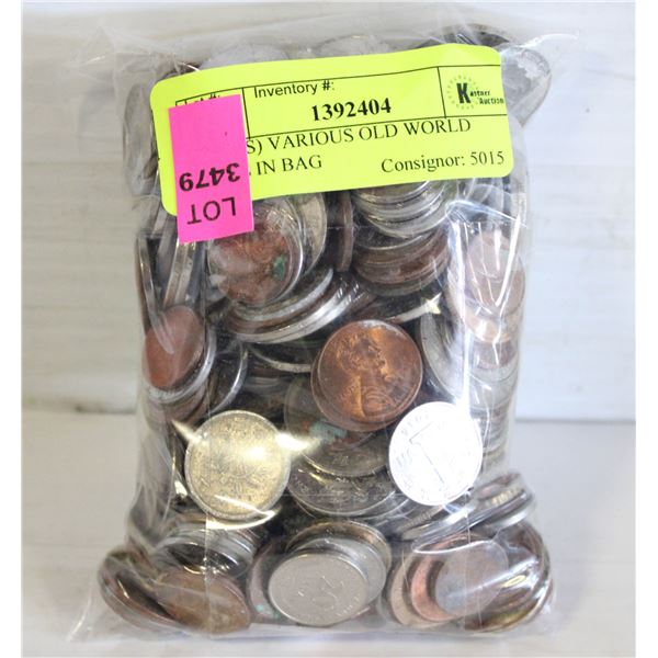 (2.5LBS) VARIOUS OLD WORLD COINS IN BAG