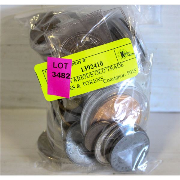 BAG OF VARIOUS OLD TRADE DOLLARS & TOKENS