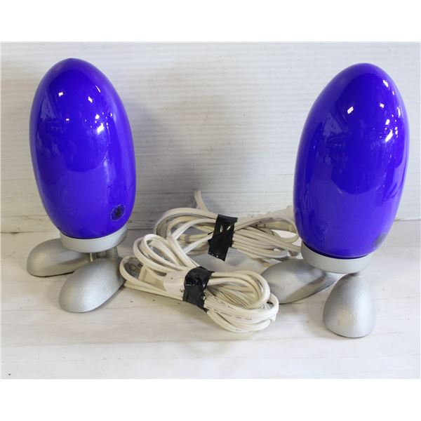 2 BLUE GLASS FOOT PEDESTAL LAMPS