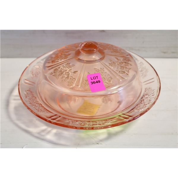 ROSE DEPRESSION GLASS BUTTER DISH