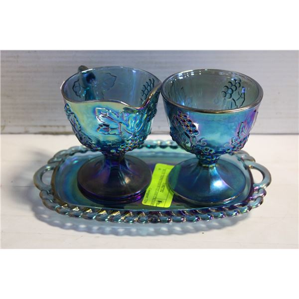 BLUE DEPRESSION GLASS CREAMER &