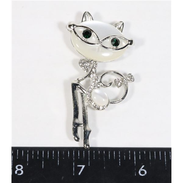 NEW SILVER TONE RHINESTONE ACCENT SEXY KITTY