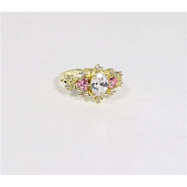 NEW SIZE 8 GOLD TONE ZIRCONIA  PRINCESS DESIGN