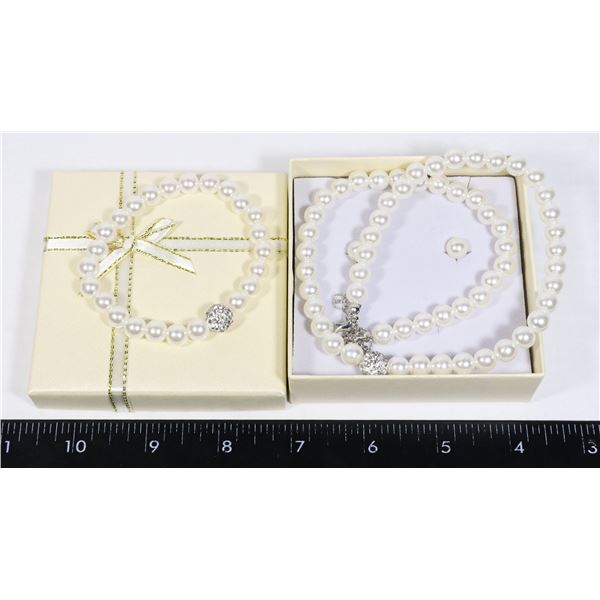 NEW FAUX PEARL  NECKLACE, BRACELET AND