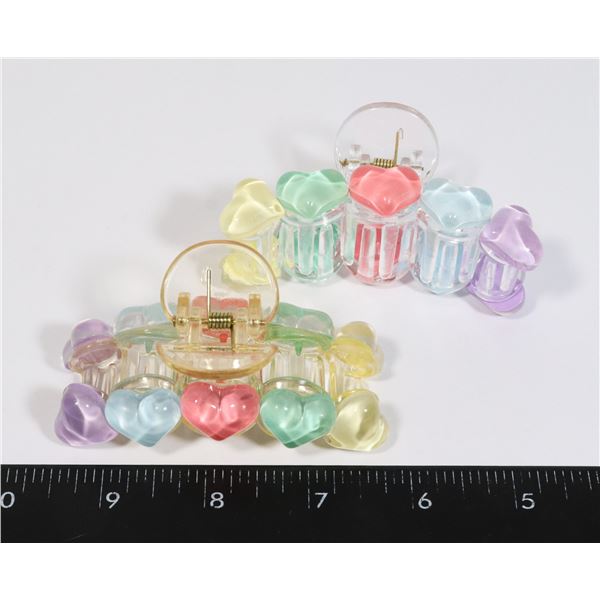 2 NEW HEART DESIGN CLAW CLIP HAIR CLIPS ONE CLEAR