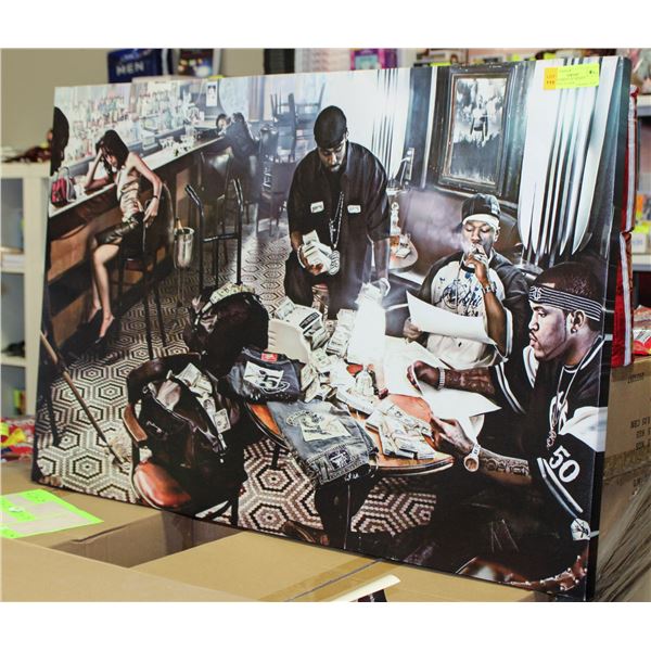 CANVAS PRINT OF MONEY COUNTING AT BAR 23.5 X 35.5"
