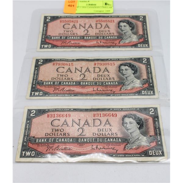 LOT OF 3 1954 CANADIAN 2 DOLLAR BILLS