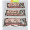 LOT OF 3 1954 CANADIAN 2 DOLLAR BILLS