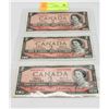 LOT OF 3 1954 CANADIAN 2 DOLLAR BILLS